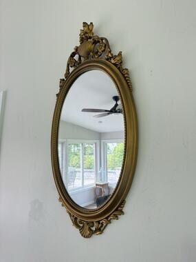 Vintage Syroco Gold Wall Mirror Ornate Floral Hollywood Regency Oval 31x16”